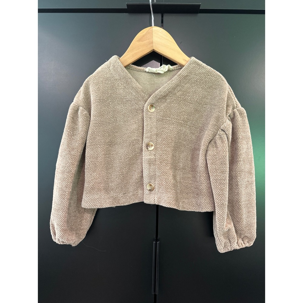 Mabel + Honey Girls Tan Popcorn Knit Puff Sleeve Cropped Jacket 4T Style 6976